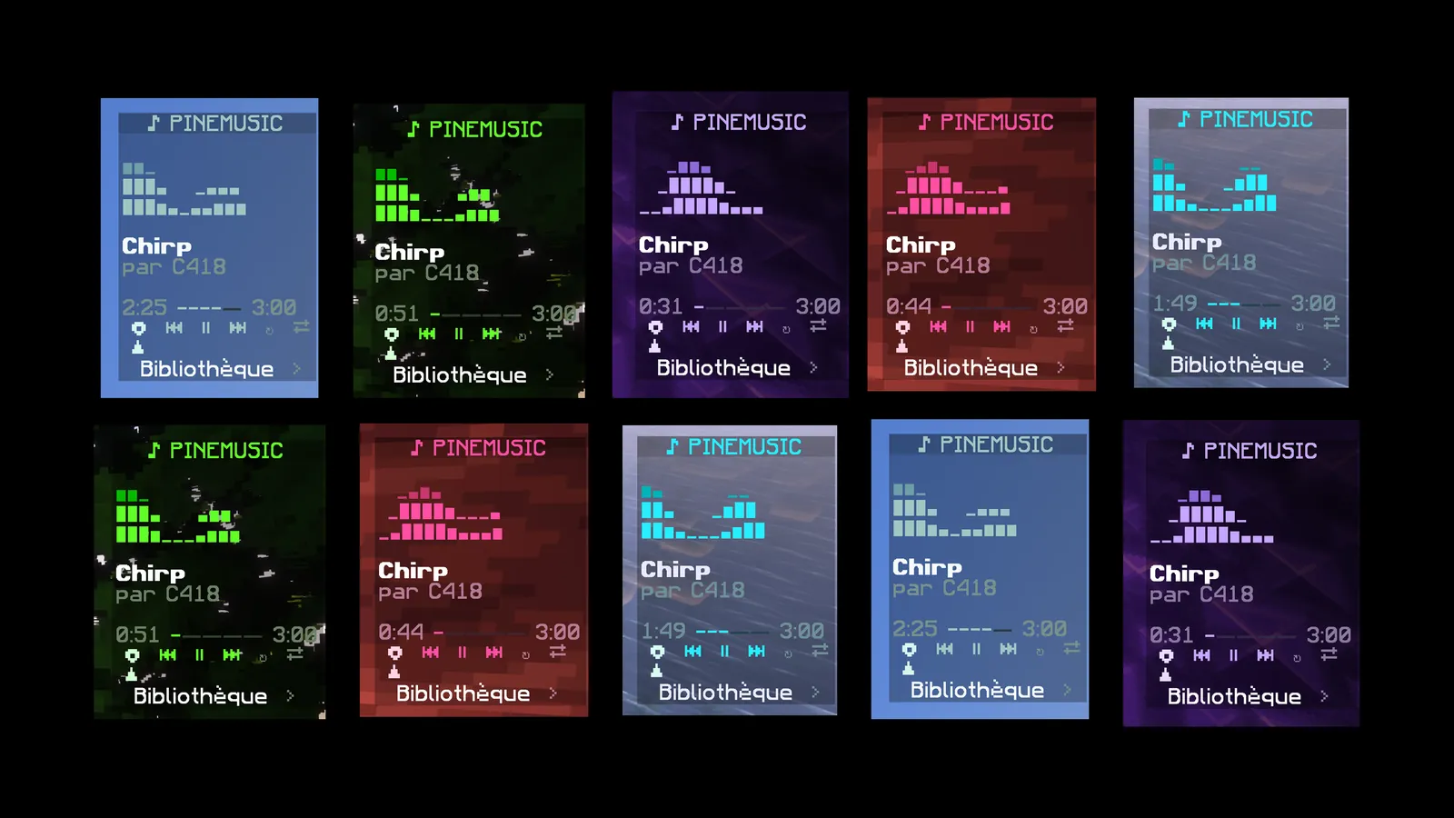 Différents thèmes visuels réels de PineMusic